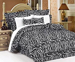 Legacy Decor Beautiful 7 Pc Black and White Zebra Print Faux Fur, Full Size Comforter Bedding Set