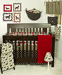 Cotton Tale Designs 100% Cotton Multi Colorful Red, Brown, Tan, Cream Geometric Squares & Polka Dots Houndstooth 4 Piece Nursery Crib Bedding Set - Baby Shower Gift - Gender Neutral Unisex Boy & Girl