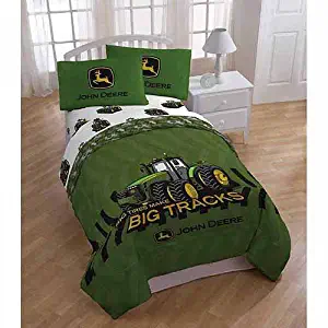 John Deere 5pc Full Comforter and Sheet Set Bedding Collection, Green Tractor Big Tires