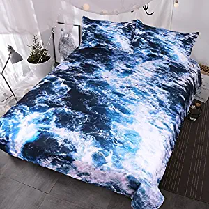 BlessLiving Blue Seawater Bedding, Waves on Ocean Water Duvet Cover, Abstract Vivid Colored Bed Set, Nature Inspired Bedding (Twin)