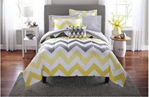 Mainstay* Bold and Fresh look 6-Piece Yellow Grey Chevron Bed in a Bag Bedding Comforter Set, (Full)