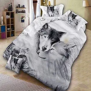 Sharper Glory 3 Pcs Soft Luxury Youth 100% Polyester Shell Fully Reversible 3-Piece Modern 3D Wolf Print Duvet Cover Set Twin Size Full Size Queen Size King Size No Comforter (Gray-Wolf) (Full)