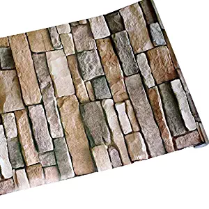 GURMORE Stone Brick Wallpaper, PVC Peel and Stick Wallpaper for Home Design and Room Decoration (brick01)