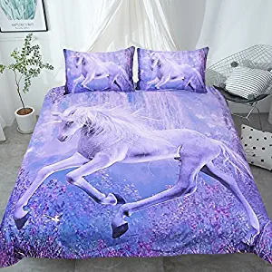 Sleepwish Purple Unicorn Bedding Dreamy Lavender Unicorn Duvet Cover Teen Fantasy Animal Art Bed Comforter Cover Set (Twin)