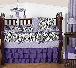 Sweet Jojo Designs 9-Piece Boutique Sloane Lavender Purple White Polka Dot and Damask Girls Baby Bedding Crib Set