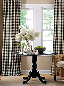 lovemyfabric Gingham/Checkered 100% Polyester Curtain Window Treatment/Decor Panel-Black and White (2, 56"X96")
