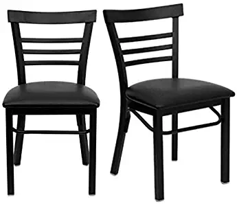 Set of 5 Modern Slat Ladder Back Design Metal Dining Chairs, Powder Coated Frame Finish Home Office Furniture, Black Vinyl Seat/2357