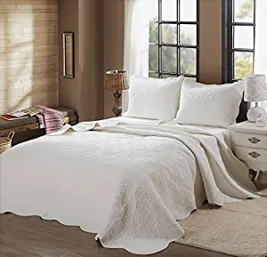 Cozy Line Home Fashions Victorian Medallion Solid Ivory Matelasse Embossed 100% Cotton Bedding Quilt Set,Coverlet,for Bedroom/Guest Room (Blantyre - Ivory, King - 3 Piece)