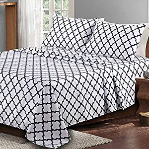 Lux Decor Collection Bed Sheet Set - Brushed Microfiber 1800 Bedding - Wrinkle, Stain and Fade Resistant - Hypoallergenic - 4 Piece (King, Quatrefoil White)