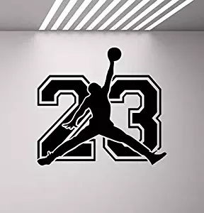 CarolGreyDecals Michael Jordan Sign Wall Decal Sport 23 Air Jordan Jumpman Decal Basketball Poster Stencil Gym Wall Vinyl Sticker Kids Teen Boy Room Nursery Bedroom Wall Art Decor Mural 847