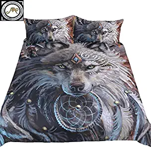Wolf Warrior by SunimaArt,3PC Bedding Sheet Duvet Cover Set .Included:1Duvet Cover,2Pillowcase(no Comforter inside) (Queen)