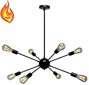 KOSTOMO 8 Light Black Sputnik Chandelier Oil Rubbed Bronze Ceiling Light Fixtures Industrial Pendant Lights Modern Chandelier Lighting Kitchen Dining Room Bed Room Hallway (Black)