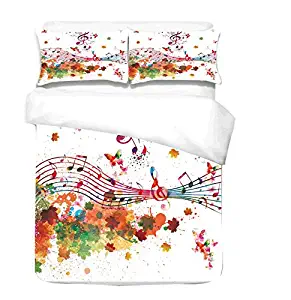 Suncloris,Color Music Notes,3pcs Home Decor Bedding Sheet Duvet Cover Set .Included:1Duvet Cover,2Pillowcase(no Comforter Inside) (Color Music Notes, Full/Queen)