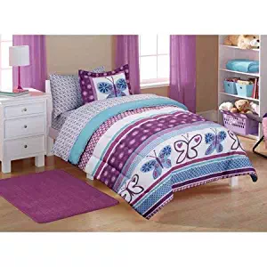 Mainstays Kids' Purple Butterfly Coordinated Full Size Comforter Bed Set 7 Piece