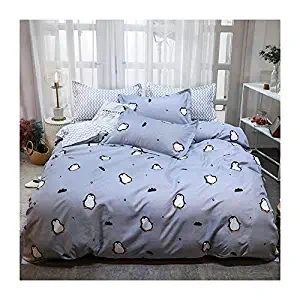 KFZ Bed Set (Twin Full Queen King Sheets Set) [Duvet Cover,Flat Sheet,Pillow Cases] No Comforter KY1906 Penguin Rabbit Elephant Dumbo Designs for Kids Girls (Penguin, White, Twin 60"x80")