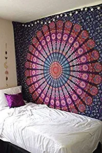 Nirvana Indian Mandala Tapestry Indian Hippie Hippy Wall Hanging Bohemian Queen Wall Hanging Bedspread Beach Tapestry (Twin 85x55)