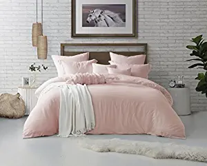 Swift Home Microfiber Washed Crinkle Duvet Cover & Sham (1 Duvet Cover with Zipper Closure & 2 Pillow Shams), Premium Hotel Quality Bed Set, Ultra-Soft & Hypoallergenic – King/Cal King, Rose Blush
