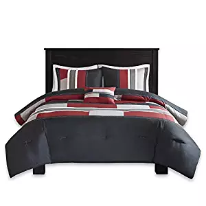 Comfort Spaces - Pierre Comforter Set - 4 Piece - Black/Red - Multi-Color Pipeline Panels - Perfect for Dormitory - Boys - Full/Queen Size, Includes 1 Comforter, 2 Shams, 1 Decorative Pillow