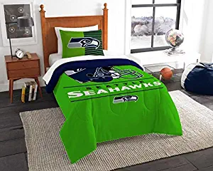 Seattle Seahawks - 2 Piece TWIN Size Printed Comforter Set - Entire Set Includes: 1 Twin Comforter (64”x86”) & 1 Pillow Sham - NFL Football Bedding Bedroom Accessories