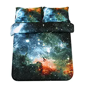 Sandyshow Galaxy Quilt Cover Galaxy Duvet Cover Galaxy Sheets Space Sheets Outer Space Bedding Set Fitted/Flat Sheet with 2 Matching Pillow Cases Queen Size(Comforter Not Include) (Fitted Sheet, 2)