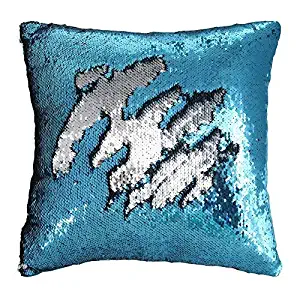 Play Tailor Mermaid Sequin Pillow Case Flip Sequin Pillow Cover Reversible Sequins Throw Cushion Cover 16"x16" (Silver and Blue)