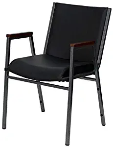 Contemporary Design Multipurpose Stacking Chair with Armrest Comfortable Contoured Cushions Solid Gauge Steel Powder Coated Finish Frame Elderly Care Home Office Furniture - (1) Black Vinyl #2034