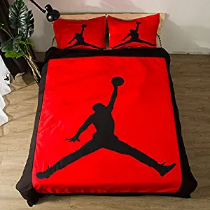AMTAN 3D Basketball Duvet Cover Set Red and Black Bedding Set Kids Teenagers and Adults Bed Set 100% Polyester 1 Duvet Cover 2 Pillowcases Twin Full Queen King Size
