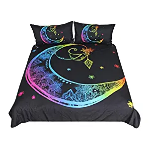 Sleepwish Bohemian Inspired Bedding 3 Piece Boho Moon Diamond Star Flower Boy Girl bedspreads Celestial Rainbow Duvet Cover (Full)