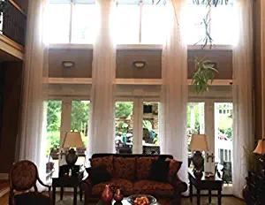 Ikiriska Extra Long Sheer Voile Curtain Panel Custom Made Length for high Ceiling 2 Story. Free Swatches (15 ft, Off White with Grommet top)