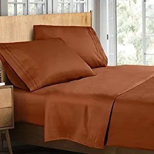 Clara Clark Premier 1800 Series, King Size 4 Pc. Sheet set, Burnt Sienna