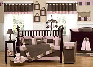 Modern Micro Fiber Pink/Brown Soft and Cute 12 Pieces Crib Bedding Set Baby Girl