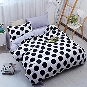 YOUSA 3Pcs Black White Polka Dot Bedding Microfiber Polka Dot Printed Bed Cover Set Twin