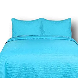 DaDa Bedding Reversible Thin and Lightweight Modern Turquoise Lagoon Quilt Set, Light Blue, Queen, 3-Pieces