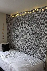 Nirvana Tapestries Indian Traditional Hippie Cotton Tapestry, Rainbow Boho Hippie Beach Coverlet Curtain, Wall Hanging,Bohemian Wall Hanging (Twin 85x55)