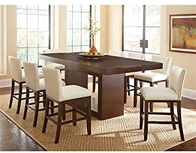 Antonio Deep Cherry 9-Piece Counter Height Dining Set with White Chairs