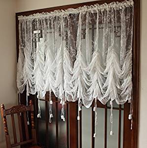 FADFAY Elegant White Lace Embroidered Sheer Ballon Curtains, Adjustable Tie-Up Curtain Shades, 1 Panel Floral Tulle Curtains For Windows-78''59''
