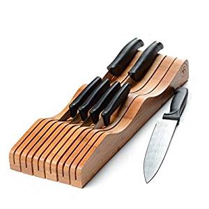 Bamboo Knife Block In-Drawer Kitchen knife Organizer, Wooden Open Knife Block without Knives, 16 Knife Holder Cutlery Block – 100% Natural Bamboo