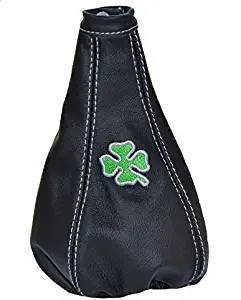 The Tuning-Shop Ltd For Alfa Romeo 147 2005-10 Gear Gaiter Black Italian Leather Clover Logo