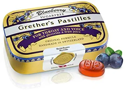 Grether’s Pastilles Sugar Free Formula for Dry Mouth and Sore Throat Relief, Blueberry, 3.75 oz. Box