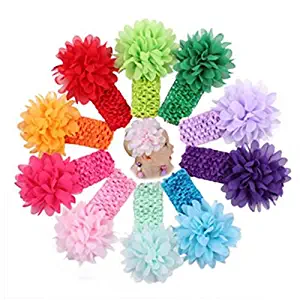Liasun 10Pcs/pack Baby Girls Headbands – Soft Elastic Hair Bands 10 Lovely Colour Chiffon Flowers Hair-bow Hair Accessories for Baby Girls Toddlers and Kids(Chiffon Headbands)