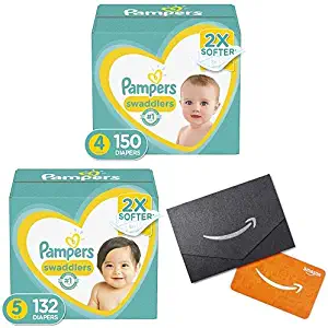 Diapers Size 4, 150 Count and Size 5, 132 Count- Pampers Swaddlers Disposable Baby Diapers, One Month Supply with $20 Gift Card