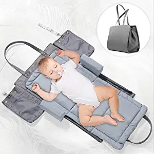 FORSTART 3 in 1 Portable Baby Travel Crib,Infant Travel Tote Bassinet Handbag Foldable Baby Bed Diaper Bag Changing Station