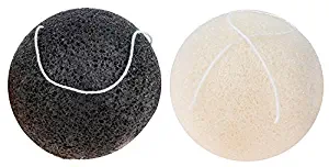 Facial Sponges (2 Konjac Sponges Charcoal & Kaolin Clay) w/Activated Bamboo Charcoal for Face Cleaning, Loofah Exfoliation of Dead Skin, Makeup Removal, Men & Women, All Natural Face Sponges