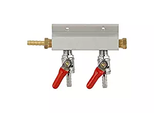 Gas Manifold - 2 Way Aluminum (Keg King) 1/4" Barb