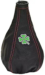 The Tuning-Shop Ltd For Alfa Romeo 147 2005-10 Gear Gaiter Black Italian Leather Clover Logo Embroidery