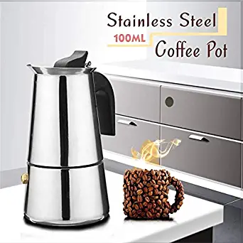 100ML Coffee Moka Pot Stainless Steel Italian Moka Espresso Stove Percolator Coffee Maker Pot 2-Cup