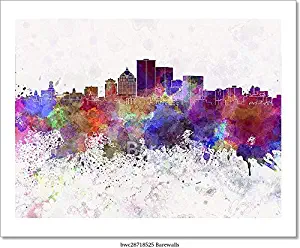 Rochester Ny Skyline in Watercolor Background Paper Print Wall Art (8in. x 10in.)