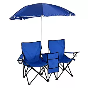 Best Choice Products Picnic Double Folding Chair w Umbrella Table CoolerFold Up Beach Camping Chair