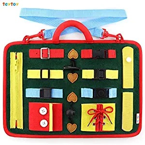 teytoy Busy Board Toy for Toddlers, Baby Toy Basic Skills Activity Board Educational Learning Toys Learn to Snap,Zip,Tie Shoe Laces for 2 to 4 Year Old Toddlers