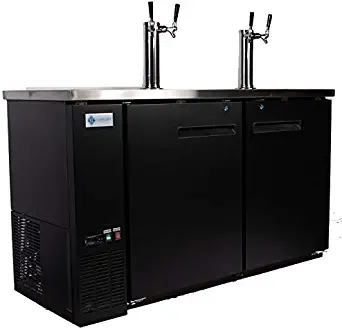 ALPHA CHEF EQUIPMENT Commercial Kegerator (Commercial Keg Cooler & Draft Beer Dispenser), 2 dual-tap Towers (2 Towers / 4 Taps), 60”-wide Double Door Refrigerated Keg Cooling Cabinet